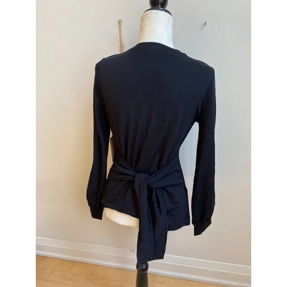 HALOGEN BNWT Sz Small Womens Black Long Sleeve Top Tie Waist New - Picture 4 of 7